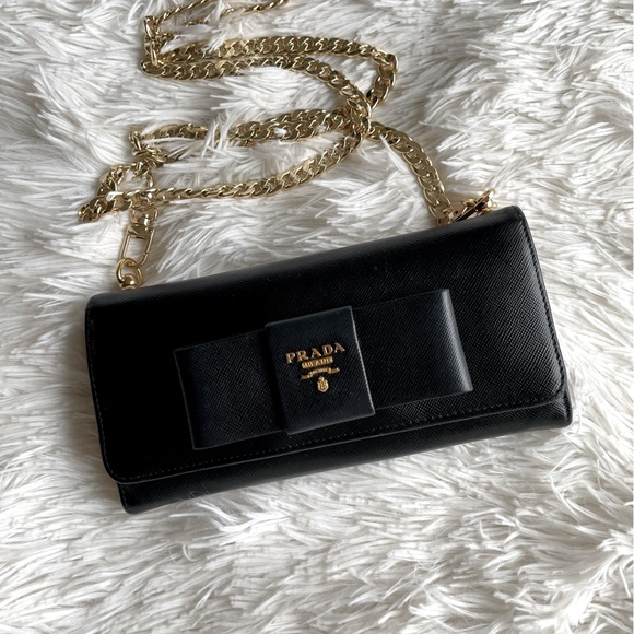 Prada Handbags - Prada Saffiano Leather Bow Wallet on a Chain
